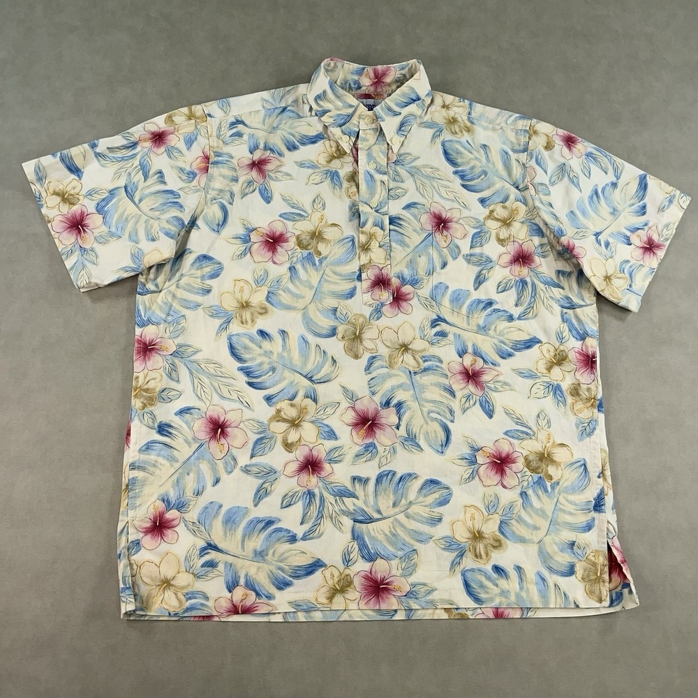 Reyn Spooner Hawaiian Shirt Mens Medium Multicolor Popover Reverse Print VTG